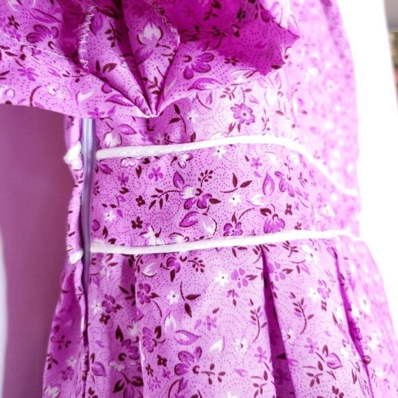 OOAK Vintage Cottagecore Pinup Dress Sz M Purple Floral Pleat Skirt Puff Sleeves - Picture 6 of 7